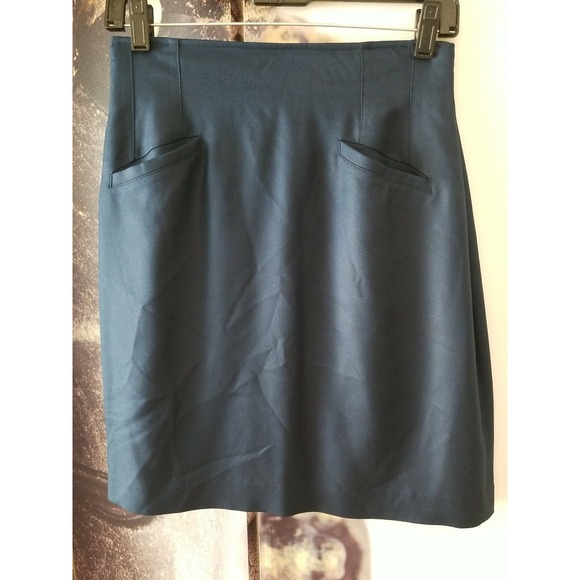 Henri Bendel Women's Silk Knee Length‎ Straight Pencil Skirt Size 12 Navy Blue - Picture 3 of 7